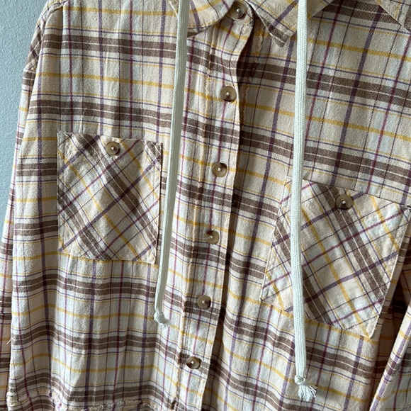 BKE Boyfriend Plaid Hooded Button Down Flannel Sweatshirt/Tunic Women's Small - Picture 7 of 13